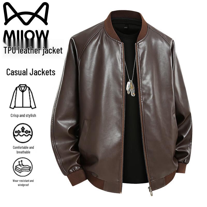 MiiOW Men's Stand Collar PU Leather Jacket