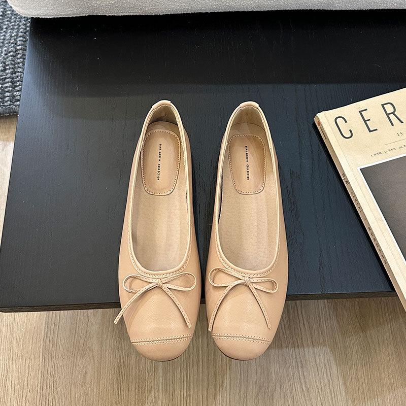 Fashion rose red bowtie flat shoes woman flock ballet flats  designer bow moccasins big size 35-42 slip on loafers zapatillas mujer