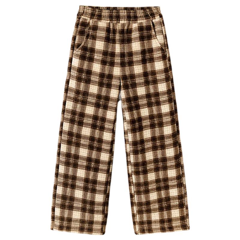 BalaOne Girls  Fleece-Lined Straight-Leg Retro Plaid Pants 140