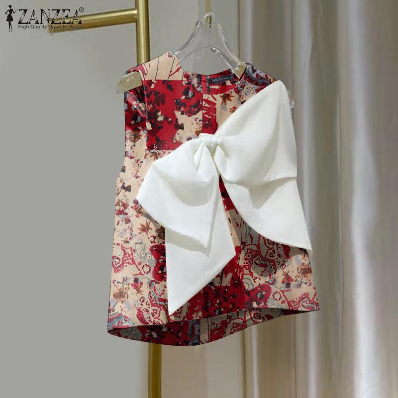 

ZANZEA Женские летние модные майки с круглым вырезом и цветочным принтом S красный