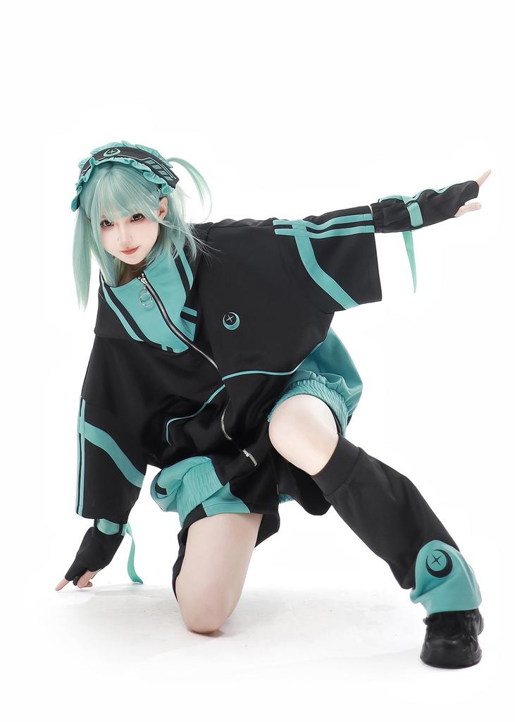 XHSUKADO Jirai-kei Hoodie Black & Green Embroidery Zip-up Size M