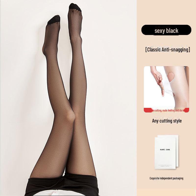 Women's Ultra-Thin Pineapple Silk Stockings - Anti-Snag 0D Black, Ideal for Spring and Summer.