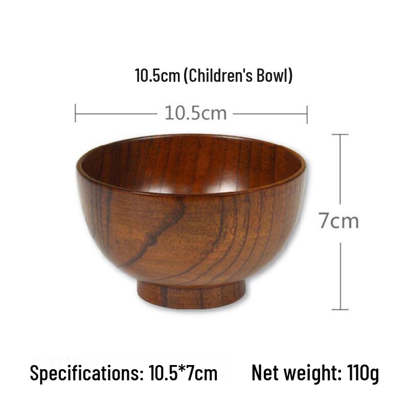 Japanese Jujube Wood Bowl for Adults & Kids, Solid Wood Noodle Bowl, Versatile Home Tableware