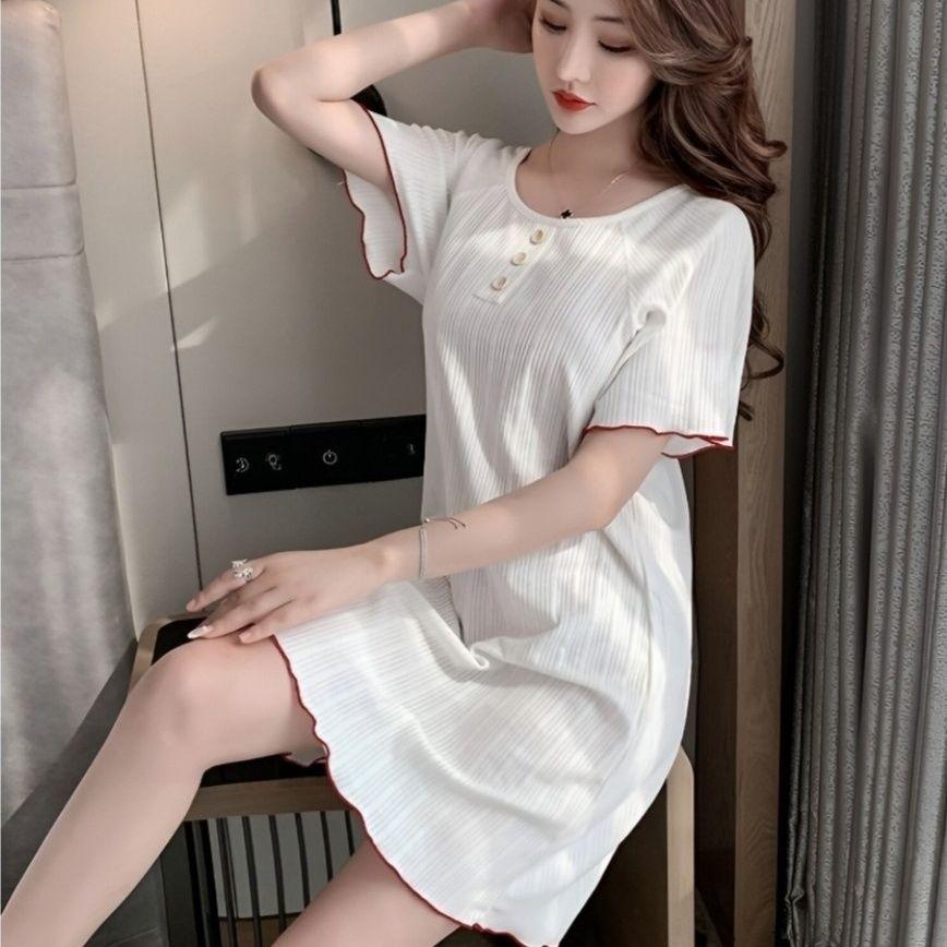 Sleeping Skirt for Women in Summer Thin Design Without Chest Cushion Girl's Skirt Sexy Women's Sleepwear Loose Fit Can Be Worn Outside Short Sleeved