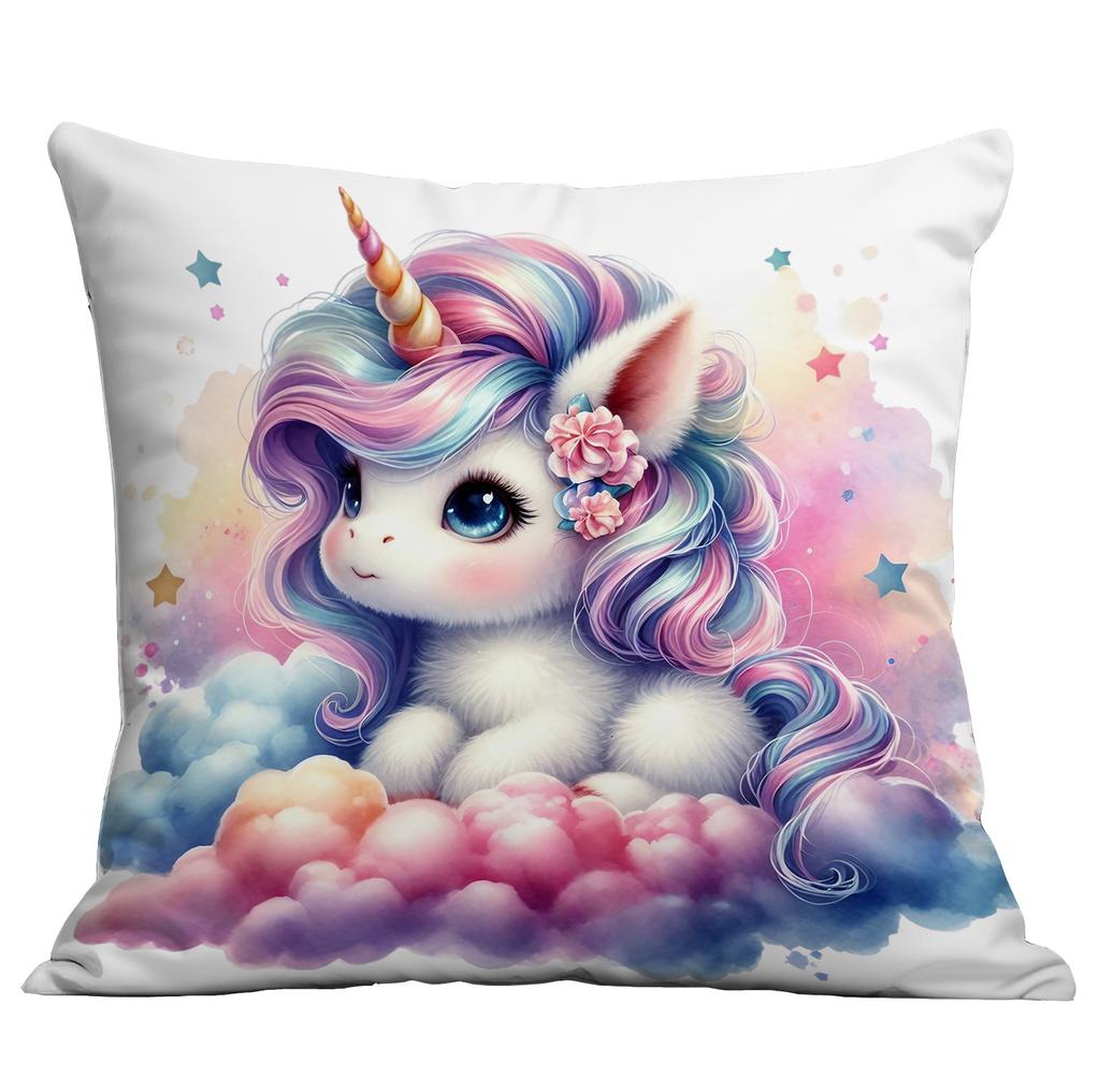 New Short Plush Pillow Cover Cute Cartoon Unicorn Printed Pillow Cover Sofa Cushion Pillow Cover Premium Durable