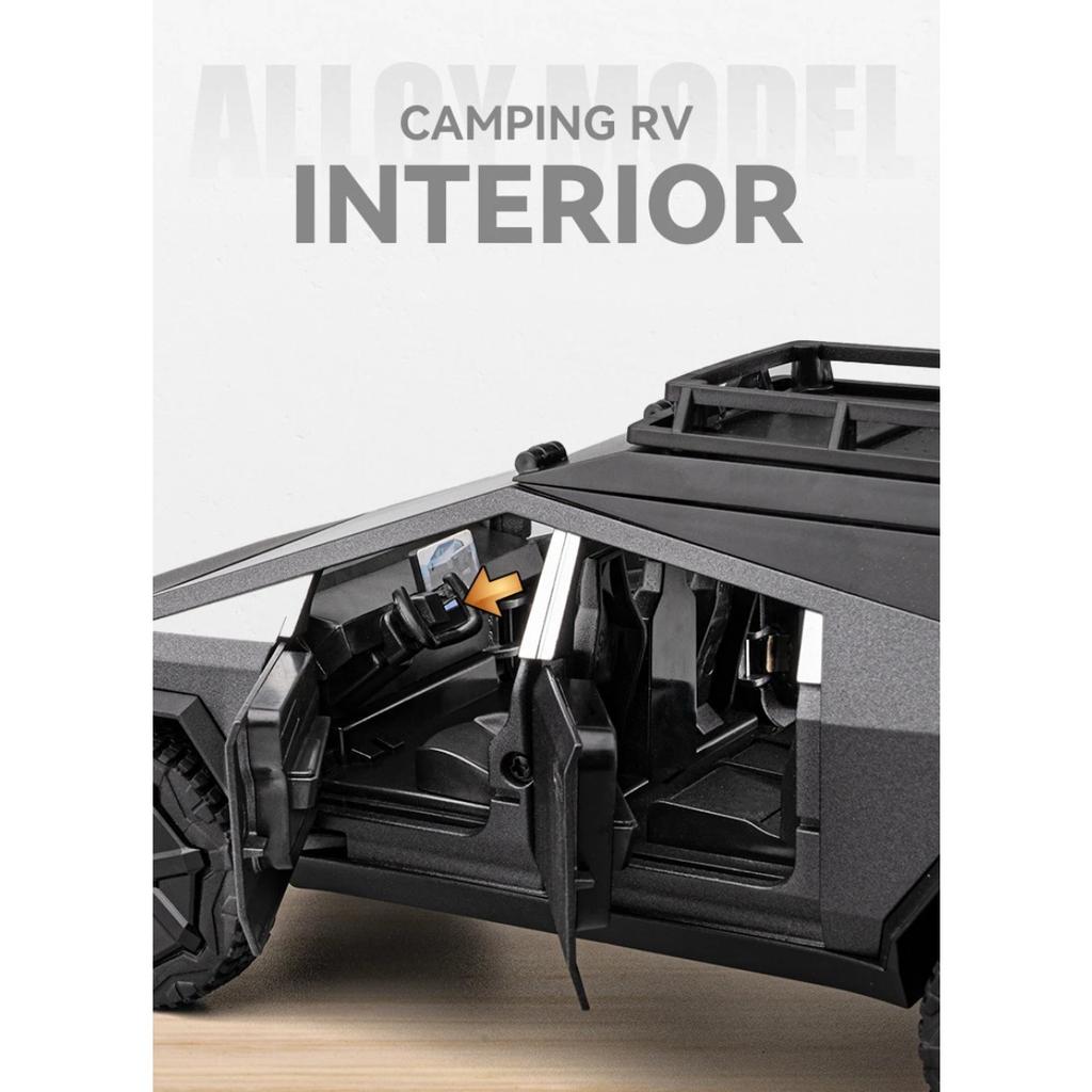 1/24 Tesla Cybertruck Camping RV Alloy Die Cast Toy Car Model Sound and Light Children's Toy Collectibles Birthday Gift