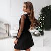 Vestido corto sexy con cuello en V y manga completa de encaje sólido para mujer de primavera y verano