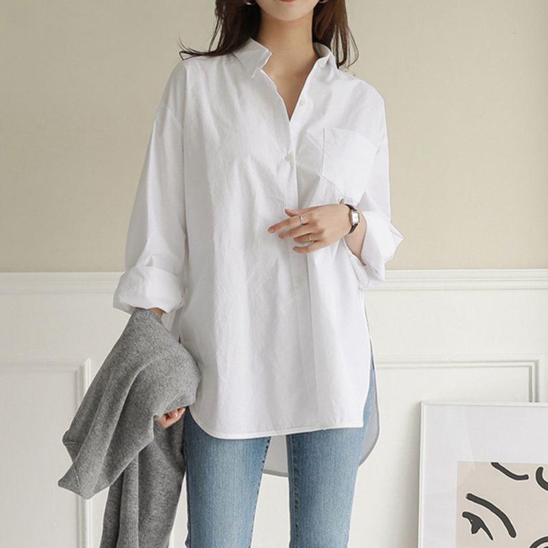 2024 Autumn Women's Solid Color Long Sleeve Irregular Lapel Shirt