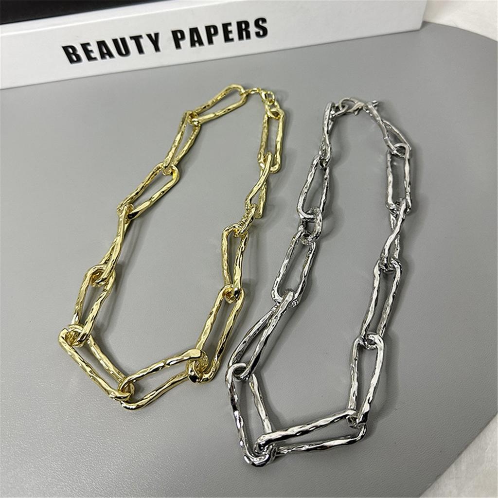 Tooxika Vintage High Feeling Thick Chain Textured Cuban Chain Necklace Heavy Streetwear Collarbone Chain