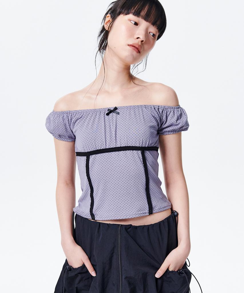 Leoninghai Polka Dot Slim Top [Sky Blue]