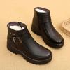 Artificial Leather Boots Winter Middle-aged Flat Bottom Shoes for Woman's Warm Cotton Shoes Soft Bottom Non-slip Wool Women Boots