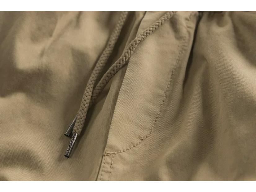 Herren Herbst Micro-Elastische Schnürhose Khaki Casual Hose - Trendiger Gewaschener Retro-Stil