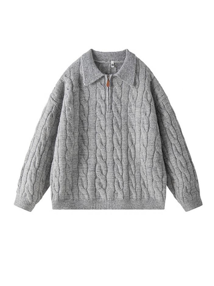 Men's American Retro Cable Knit Half-Zip Sweater - Winter Trendy Casual POLO, Lazy Style for Couples.