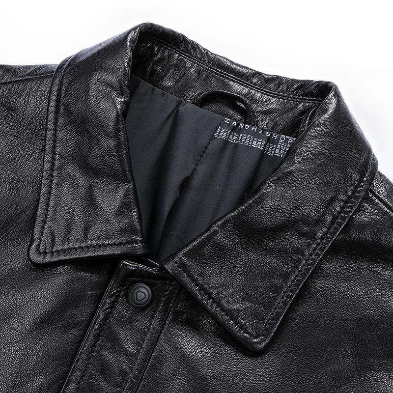 FAPAI Men's Genuine Goatskin Turn-Down Collar Leather Jacket