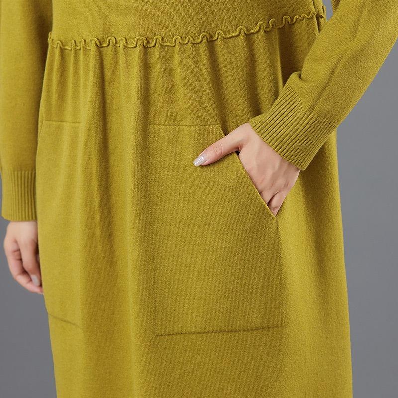 Autumn and Winter Knitted Sweater Skirt Women's Long Knee-length Bottom Skirt with Coat Inside and Outside Dress Pocket Long Skirt
