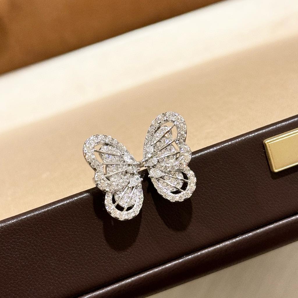 New Vintage 100% Pure 925 Sterling Silver Aaa Zirconia Butterfly Shape Ring For Women Luxury Wedding Jewelry Adjustable Opening