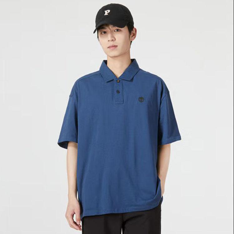 Timberland Solid Logo Micro Badge Casual Short Sleeve Polo Shirt Men tops Blue A27AF-288
