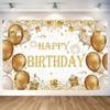 Gold Birthday Party Decoration Gold Happy Birthday Backdrop Gold Photo Background Banner Poster for Gold Party Decorations Party Supplies 70.8 X 47.2