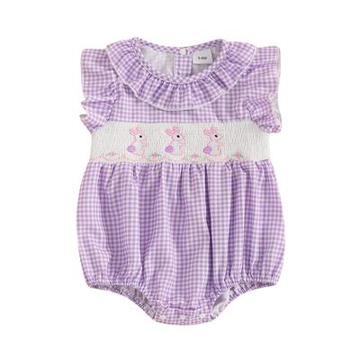 Baby Girls Rompers Easter Clothes Rabbit Embroidery Plaid Ruffles Round Neck Fly Sleeve Summer Bodysuits Jumpsuits