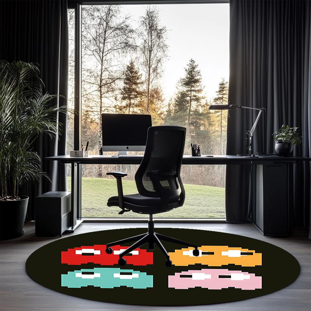 Pac Man Printed Round Rug Carpet Chair Rug Area Rug Entryway Doormats,for Office Chair Living Room Bedroom Kitchen Room.
