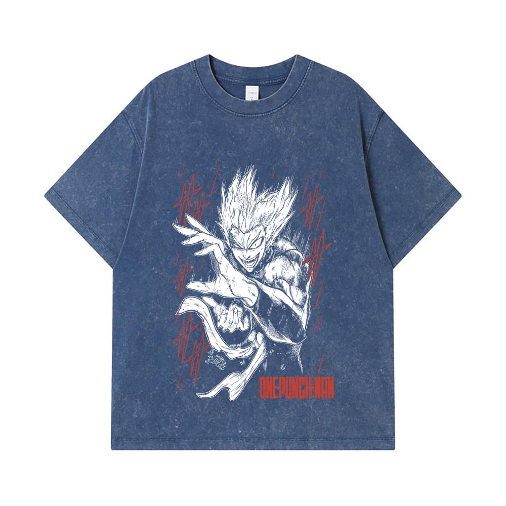 275 GSM Washed T-shirts 100 Cotton One Punch Man V4 Garou Print Unisex Heavy Cotton T Shirt 2XL королевский синий 2290₽