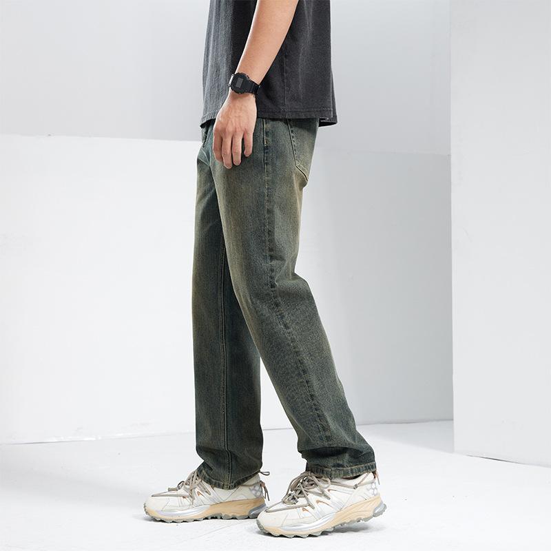 New Spring and Summer Loose Straight American Retro High Street Stretch Denim Trousers for Men