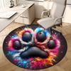 1pc Colorful Paw Print Round Carpet, Made of Polyester,Perfect for Decorating Office Chairs, Living Rooms,Vibrant Decorative Rug