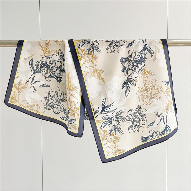 Double-side 100% Real Silk Scarf for Women Spring and Summer Mulberry Silk Ribbon Scarf All-match Small Long Neckerchief Shawl