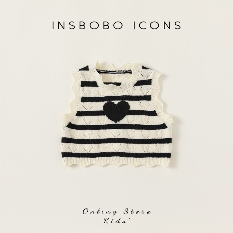 Insbobo Knitting Fashion Stripes Spring Vest Black and White Strips 80