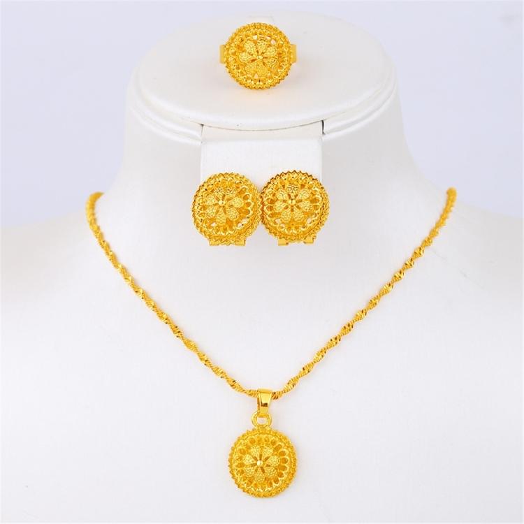 Beautiful Necklace Earrings and Rings Fashionable Gold Jewelry Set Necklace Earrings Rings for Women’s Celebrations