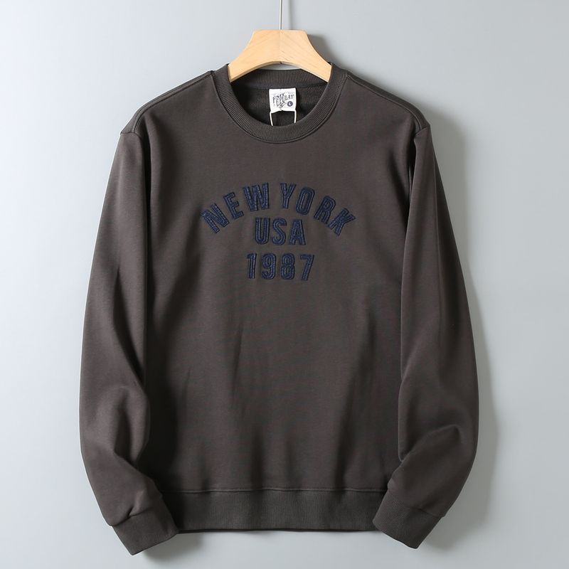 Export Surplus American Retro Solid Color Patchwork Embroidered Versatile Skin-Friendly Loose Round Neck Long Sleeve Pullover Sweatshirt for Men