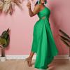 Solid Color One Shoulder Cutout Irregular High Waist Plus Size Sexy Long Dress For Women