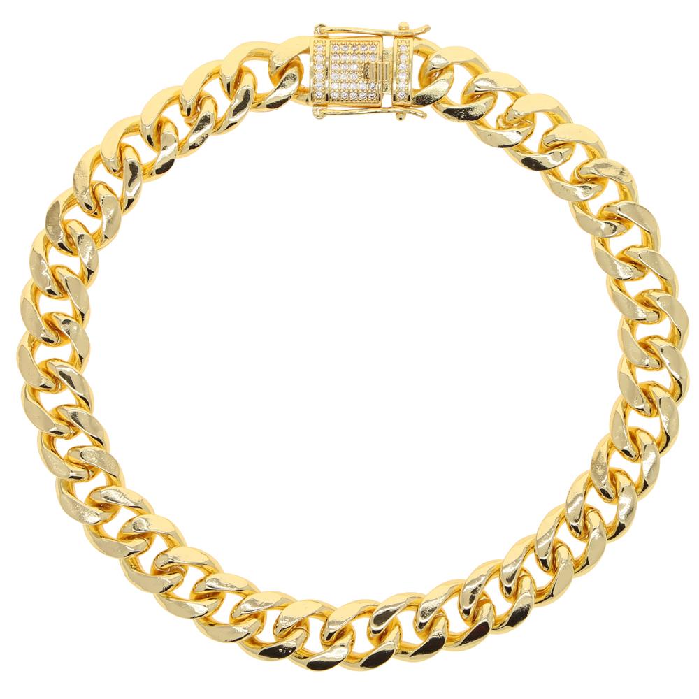 18K Gold Plated 14mm Miami Cuban Chain Necklace Micro Pavc Cz Bling Charm Choker Women Jewelry 16inches(40.64cm)