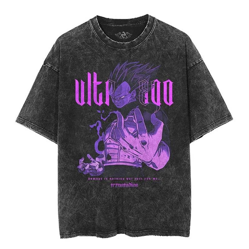 T-shirt a maniche corte lavata effetto invecchiato Giapponese Classico Dragon Ball Goku Cartone Animato Anime Oversize High Street Vintage Uomo e Donna