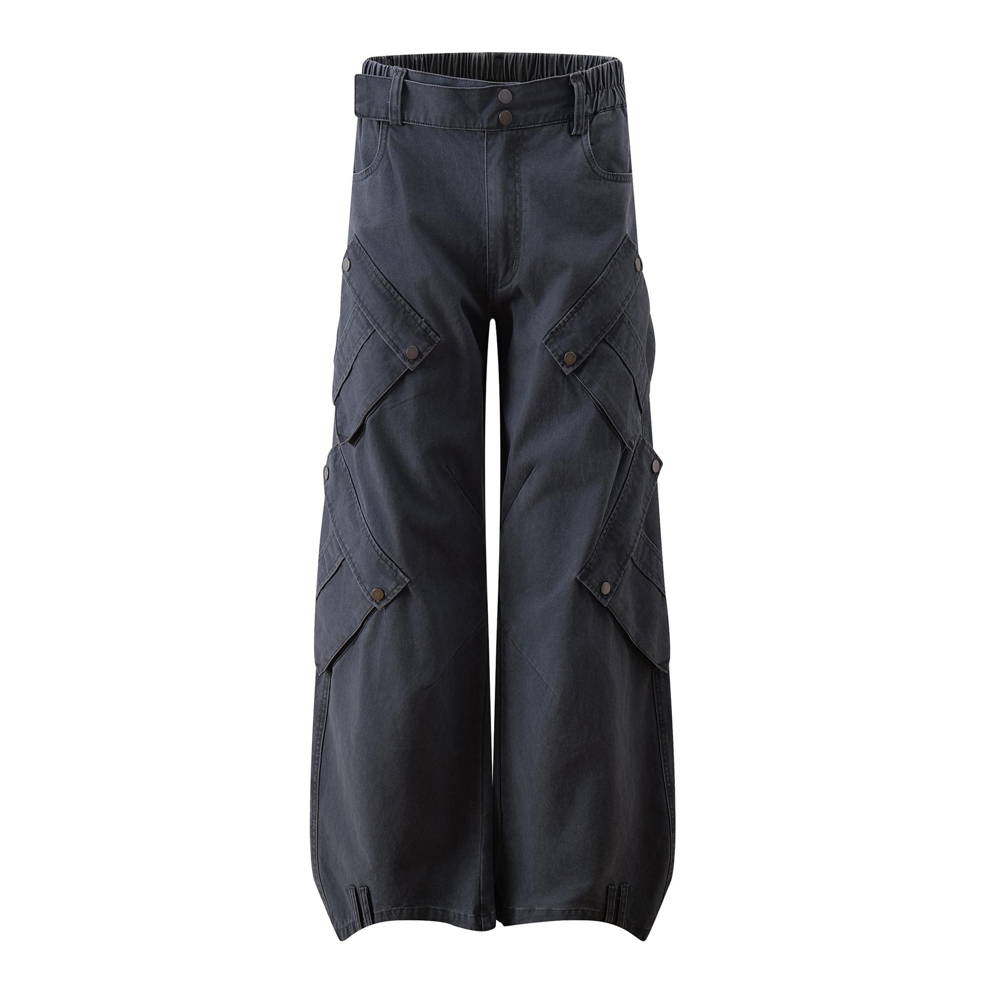Men s high-end American retro washed overalls trendy brand men s multi-pocket casual pants S