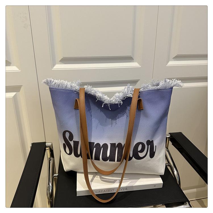 

2025 новый трендовый вместительный мешок с бахромой пляжная сумка женская сумка-тоут через плечо темно-синий