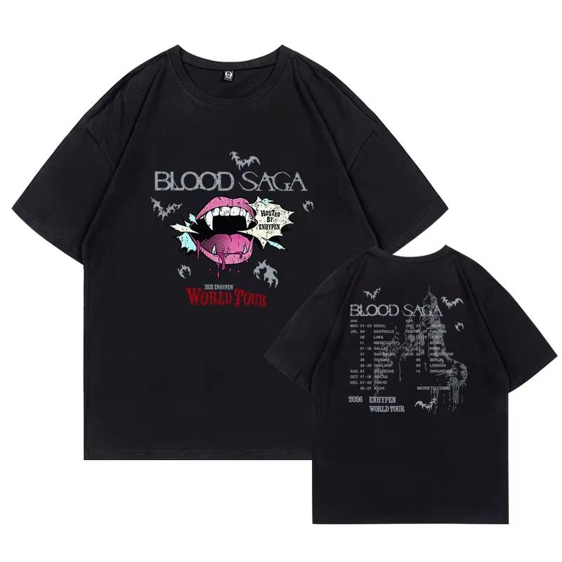 2026 HEISSER VERKAUF Kpop ENHYPEN Blood Saga T-Shirt Herren Damen Sommer Baumwolle Y2K Kleidung Gothic Mode Rundhals Kurzarm M