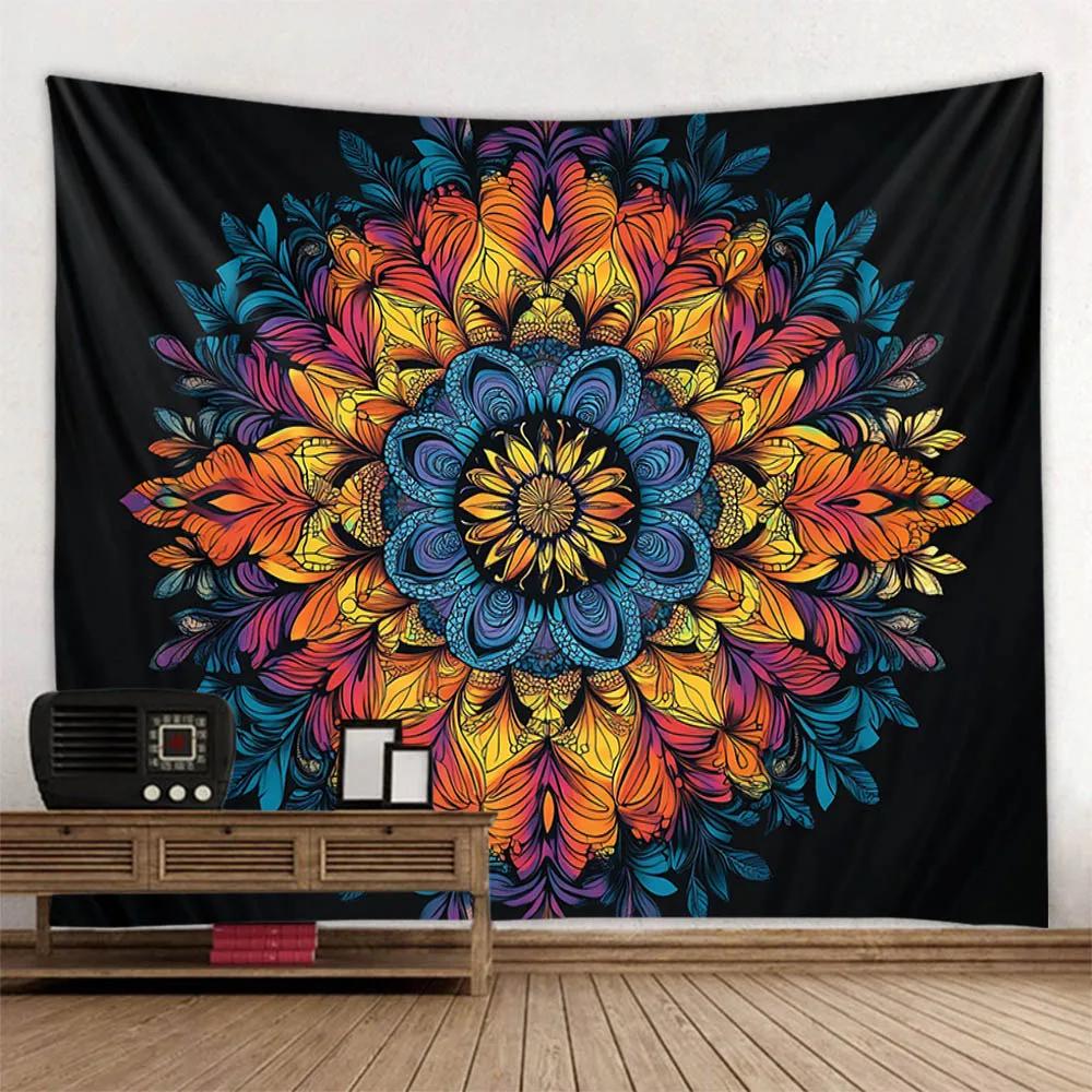 Geometric fractal tapestry wall hanging mandala art decorative blanket yoga mat floral bed sheet bedroom background cloth