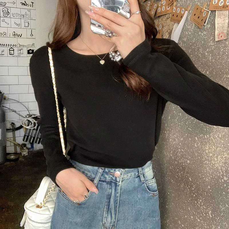 

Белая футболка с круглым вырезом, правым плечом, длинным рукавом для женщин, новая осенне-зимняя приталенная, утолщенный внутренний базовый слой из немецкого бархата M