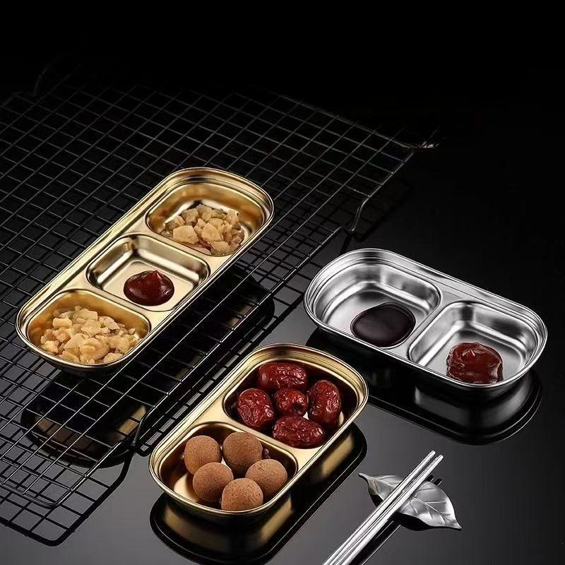 Stainless Steel 3-compartment Dip Tray Seasoning Sauce Seasoning Tray BBQ Restaurant Cutlery Tableware Gravy Boats
