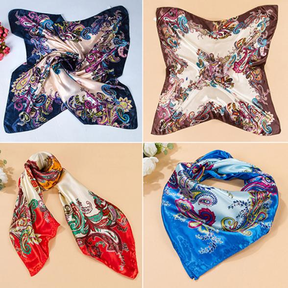 Buy Chic Me Women Flower Painted Square Scarf Imitated Silk Satin Head