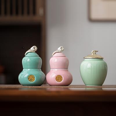 Celadon Kürbis Doppel-Teedose Haushalt Keramik Feuchtigkeitsdicht Versiegelungsdose Tragbar Reise Kleine Teedosen