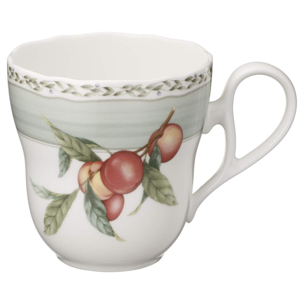Noritake Mug & Plate (Pair Set) - 19cm Plate and 375cc Mug, Orchard Garden Design, Two Mugs and Two Plates, Fine Porcelain (Off-White), M9719/4911-12
