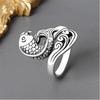 Ethnic Style Creative Year By Year Fish 925 Sterling Silver Jewelry Retro Wave Flower Carp Animal Opening Rings TYB030