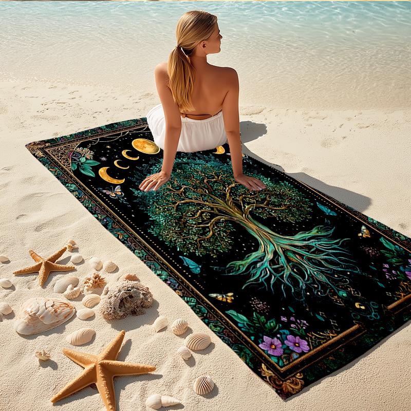 1Pc Tree Life Moon Phases Beach Towel, Quick Dry, Multi-Use for Beach Pool Gym Yoga Home Travel, Christmas, Halloween, Xmas Gift S929455