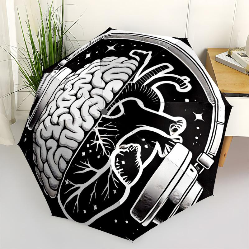 

1pc Heart Mind Automatic Opening/Closing Folding Umbrella with 8 Ribs,Windproof Portable Sunshade Umbrella Holiday gift yy260401089