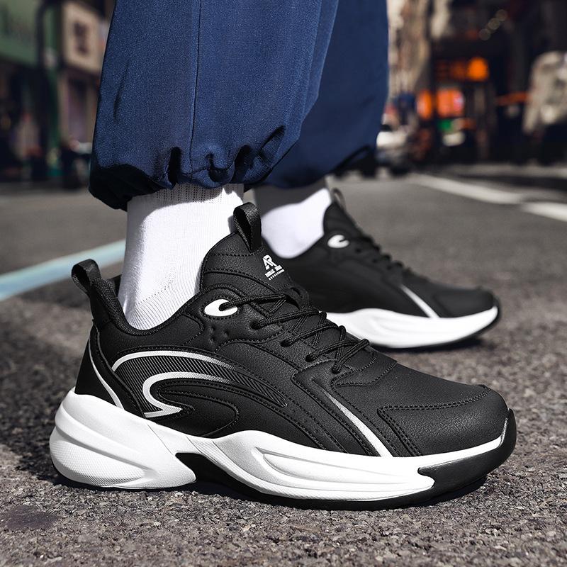 Autumn new trend retro thick sole heightening dad shoes leather surface fashion men's shoes wear-resistant non-slip casual sports shoes