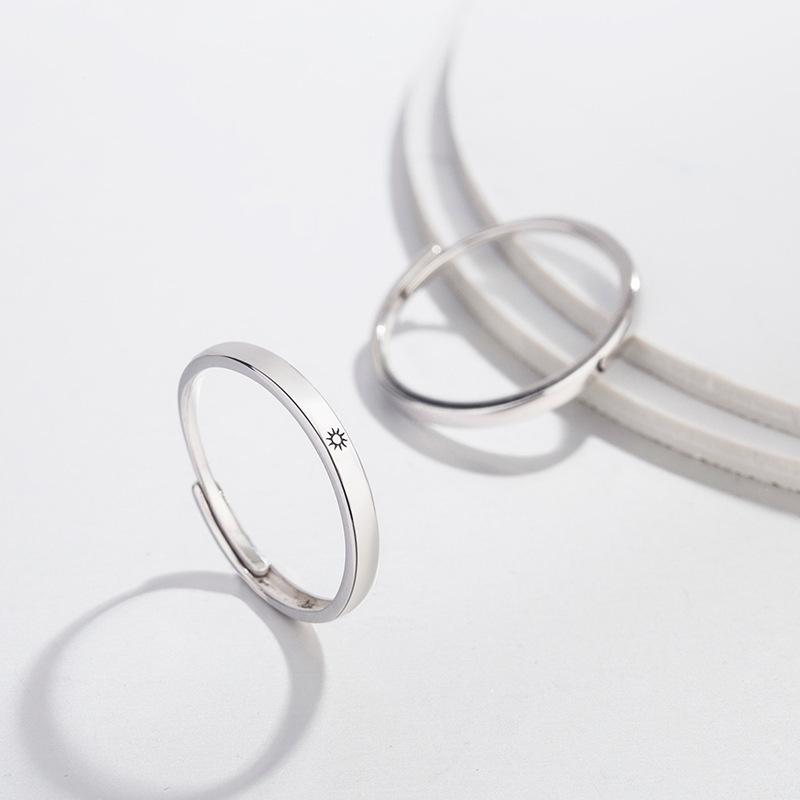 Sun & Moon Pure Silver Couple Rings - Openable Design for Men & Women, Valentine's Day Gift