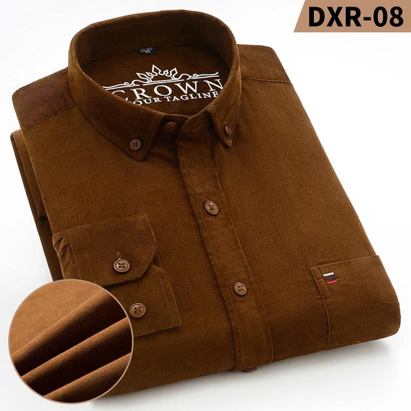 Autumn Winter Men Long Sleeve Regular Fit Business Solid Corduroy100%  Cotton Casual Shirt for Mens Office Shirts with Pocket
