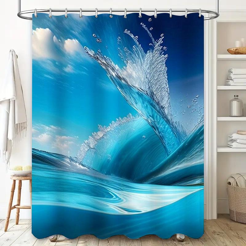 Blue Ocean Splash Shower Curtain Waterproof Home Decor Bathroom Decoration 3D Printed Bath Mats Set 180X240Cm